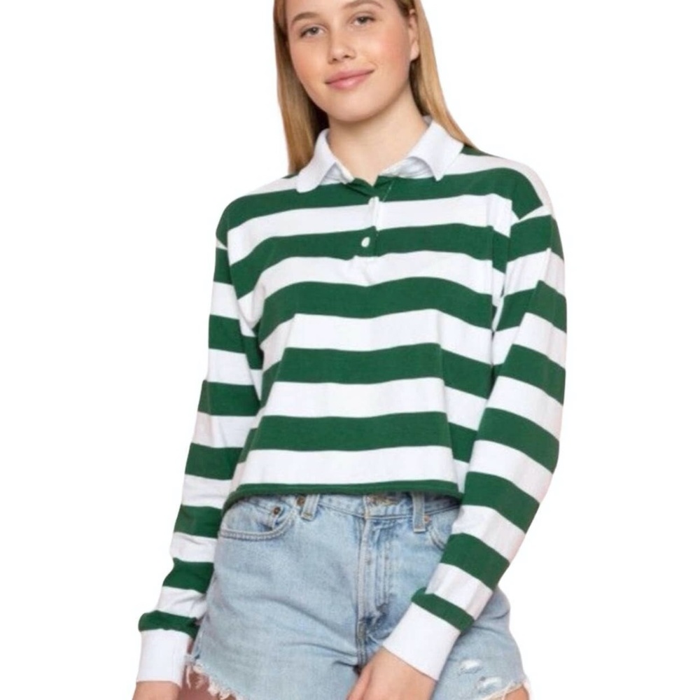 Brandy Melville Jonny Green White Stripe Cropped Top One Size